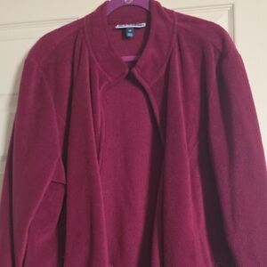 Karen Scott Burgundy Open-Front Fleece Jacket